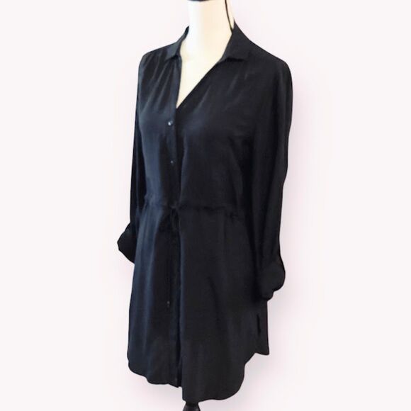 Anthropologie HD in Paris Carmina Women's Front Button Shirt Dress Black Small - Picture 3 of 9